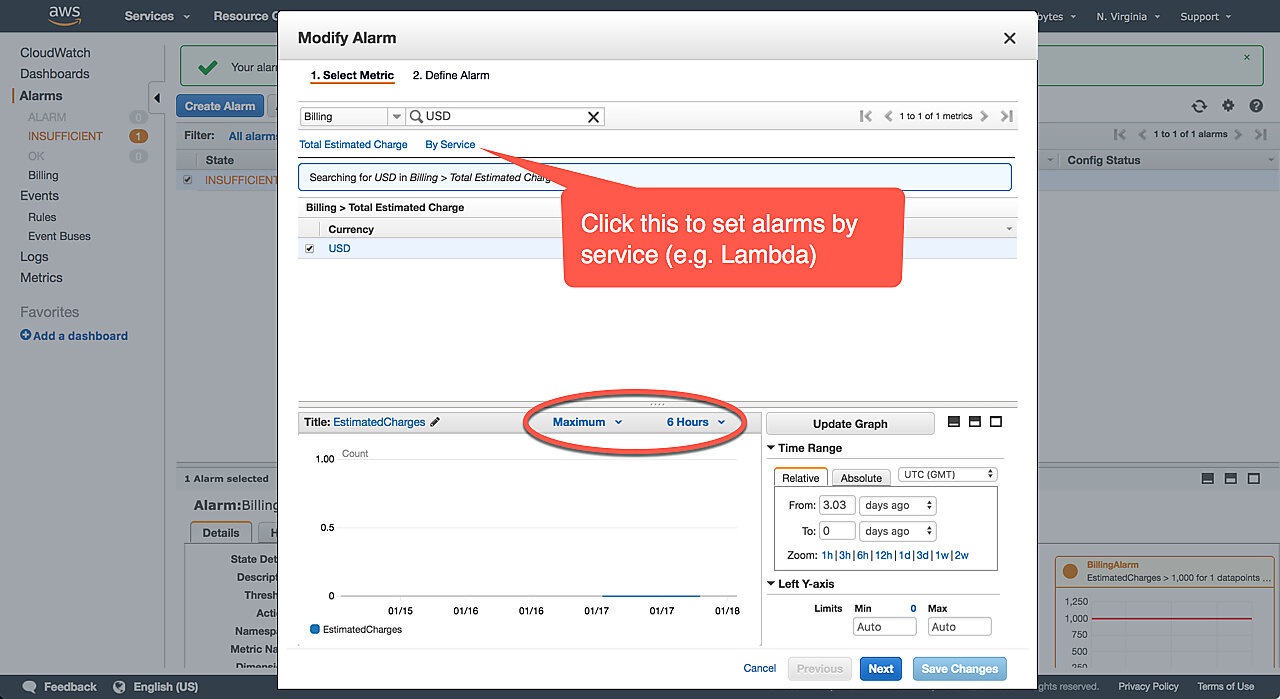 Create a billing alarm