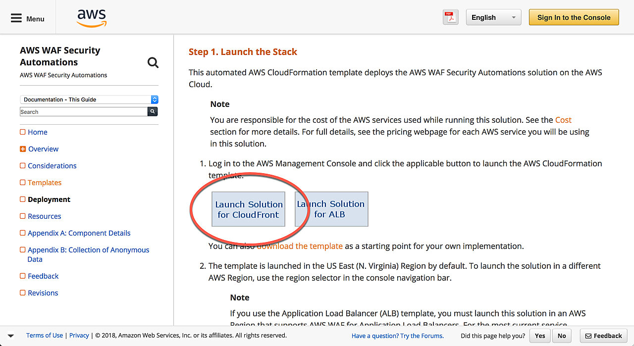 select launch solutions for CloudFront